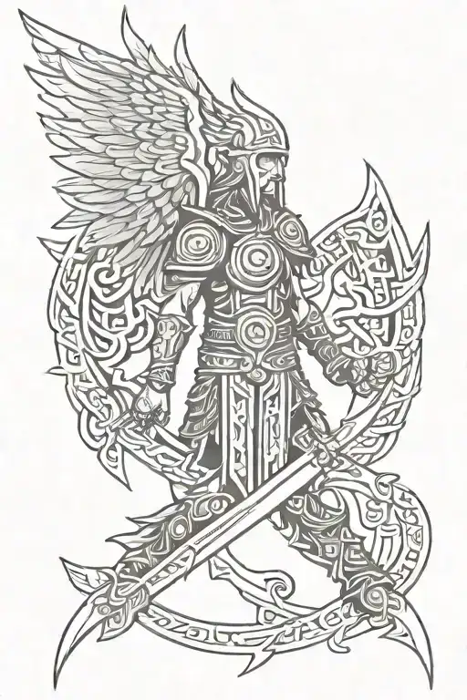 Runic Warrior Written Tattoo With Wings