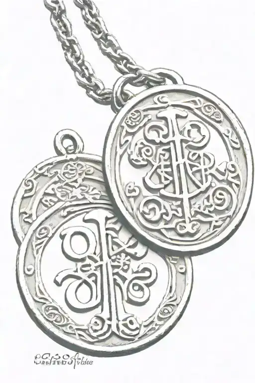 Chi Rho Realism Coin With Filigree And Cursive Text In The Background