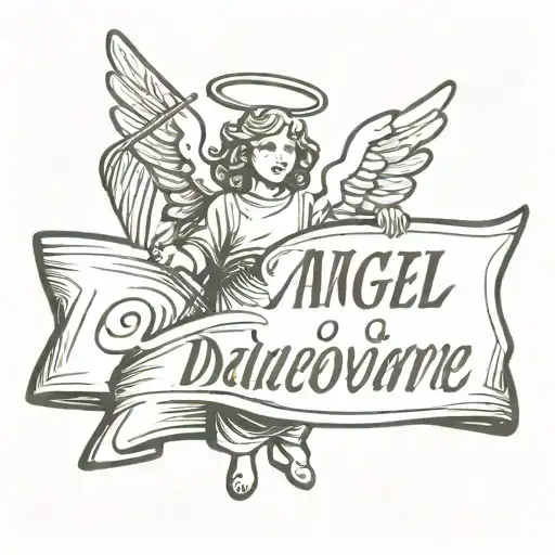 Angel Holding Banner With Cursive Writing