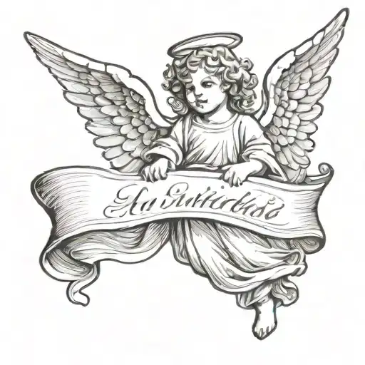 Small Classic Angel Holding Banner With Cursive Writing