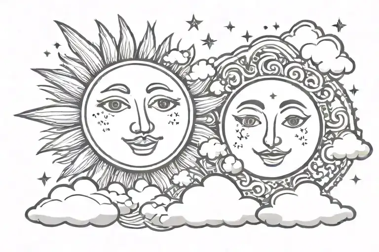 Sun And Moon With Cloud Background