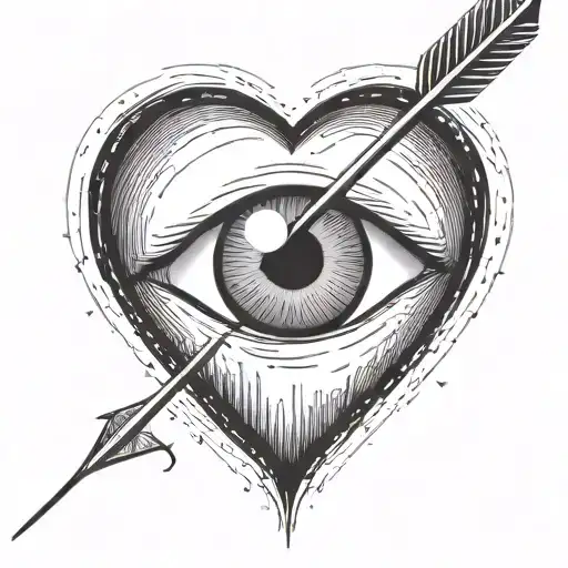 An Eyeball With An Arrow Shooting Through It Encapsulated In A Heart Shape Black And White