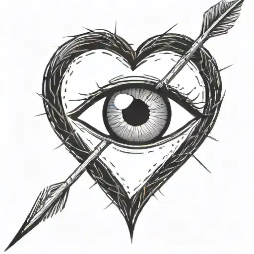 An Eyeball With An Arrow Shooting Through It Encapsulated In A Heart Shape Black And White