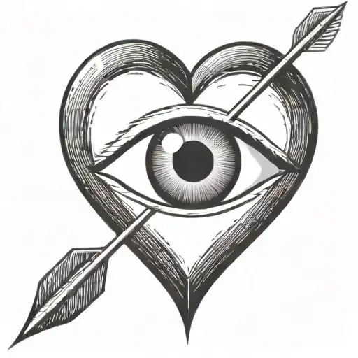 An Eyeball With An Arrow Shooting Through It Encapsulated In A Heart Shape Black And White