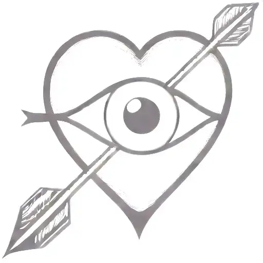 An Eyeball With An Arrow Shooting Through It Encapsulated In A Heart Shape Black And White