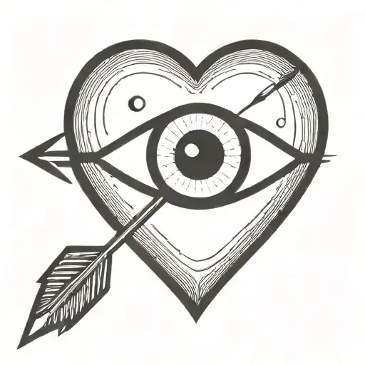 An Eyeball With An Arrow Shooting Through It Encapsulated In A Heart Shape Black And White