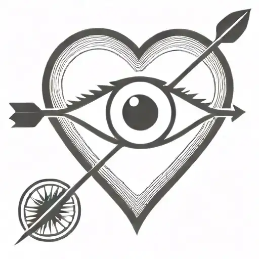 An Eyeball With An Arrow Shooting Through It Encapsulated In A Heart Shape Black And White