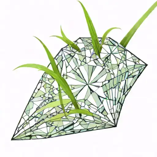 A Single Blade Of Grass With A Large Diamond Balanced On Top