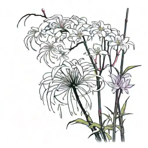 Spider Lily And Sakura Tree