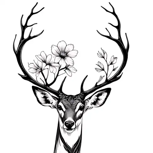Deer Trees Femine Tattoo Flowers