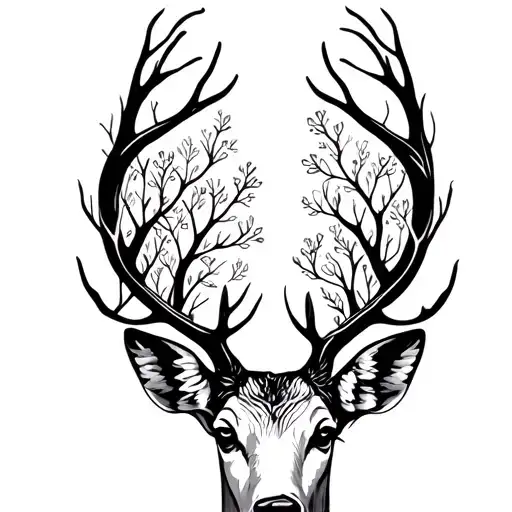 Deer Femine Tattoo Flowered Trees