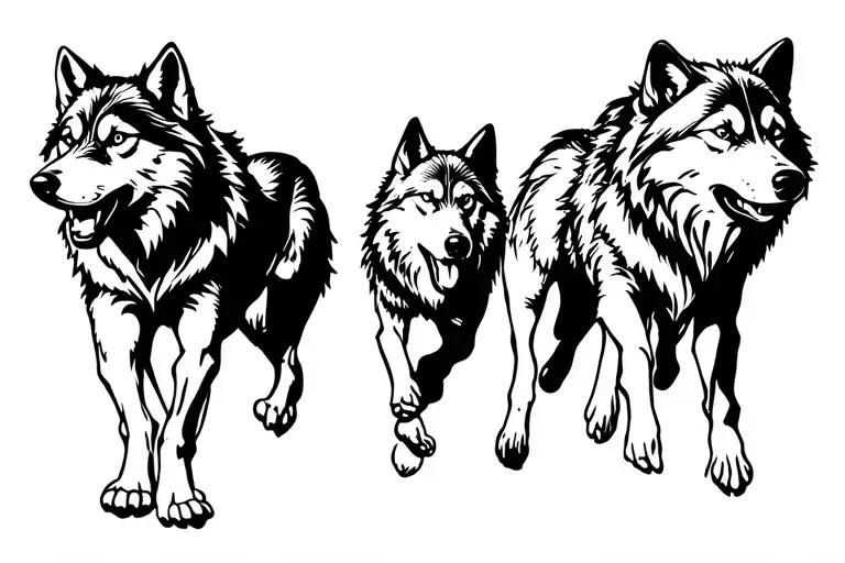 Black Silhouette Of Wolves Running