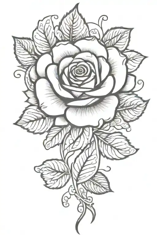 A Rose With Leaves Tattoo Design With Mandala At The Bottom