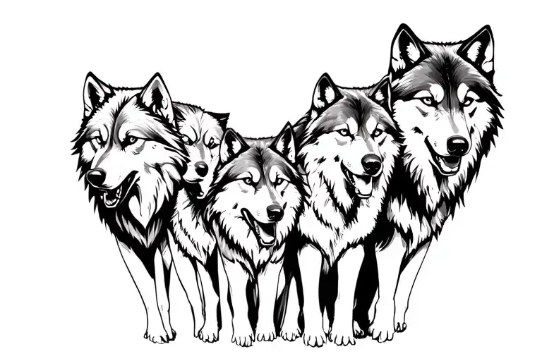 Five Wolves Representing Family