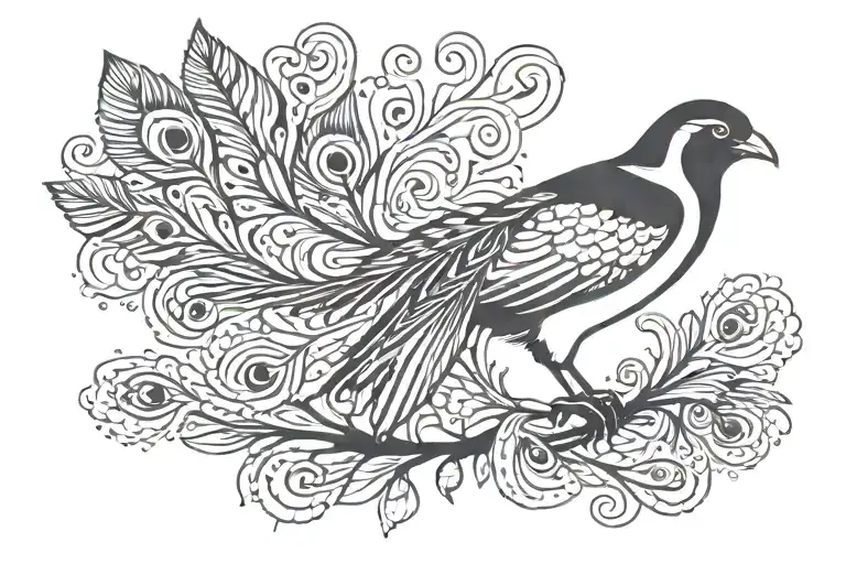 Magpie With Peacock Feather