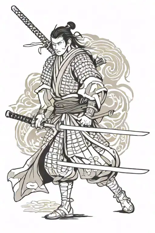 Samurai With Katana And Japanese Background