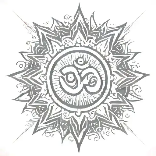 Om Symbol Surrounded By Sun Rays