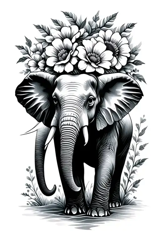 Elephant Surrounded By Flowers