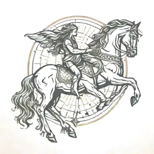 Gemini Zodiac With Horse And Sun Setting