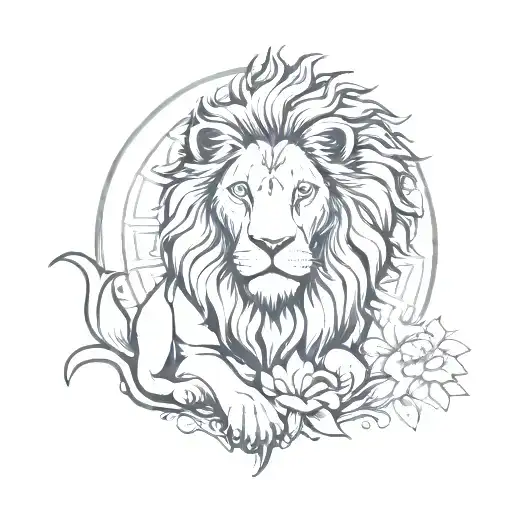 Lion Of Judah And Lotus Flower Harmonizing Inside Yin And Yang