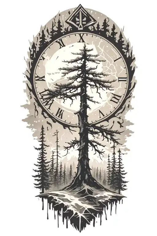 Peace And Lightining Storm And Time And Pine Tree Forest