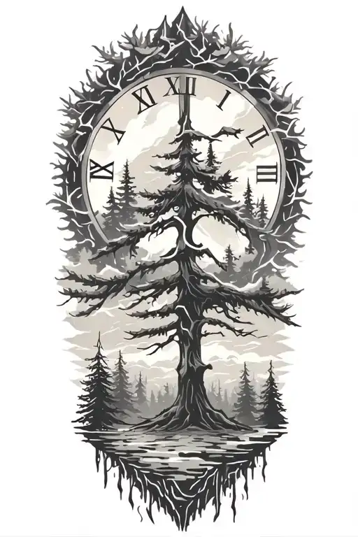 Peace And Lightining Storm And Time And Pine Tree Forest