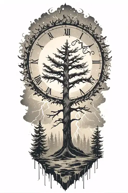 Peace And Lightining Storm And Time And Pine Tree Forest