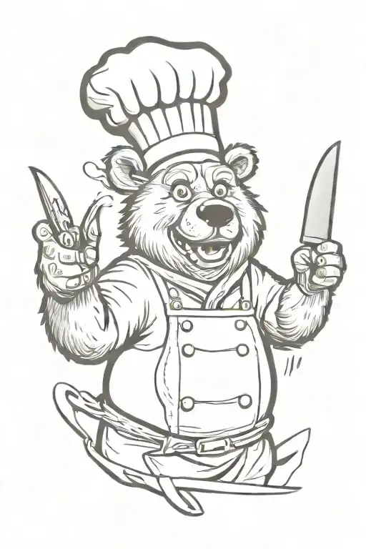 Bear Chef Giving Thumbs Up And Holding A Chef Knife