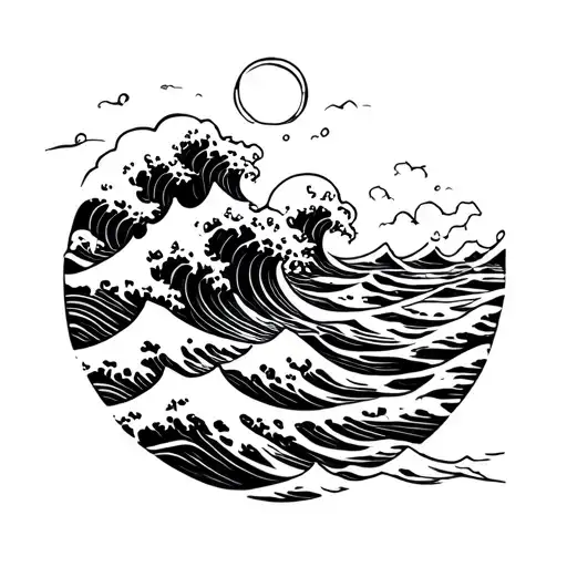 Digital Waves Flowing Lava Into Ocean