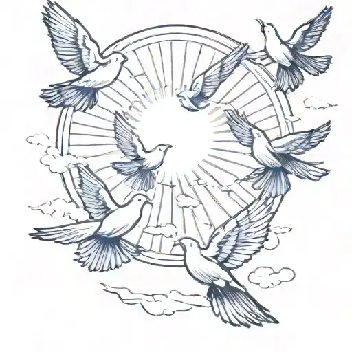 Doves Flying Towards The Sun