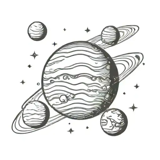 Pluto Planet With 7 Stars And 5 Moons