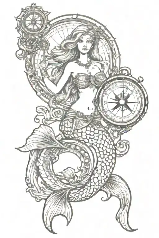Mermaid Holding Compass