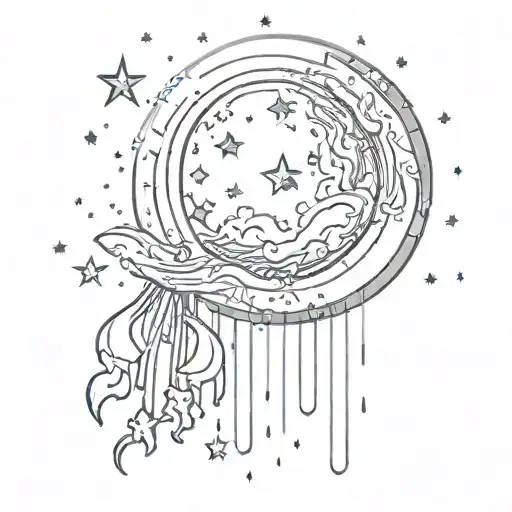 Moon Dhining With Rain And Star Sign