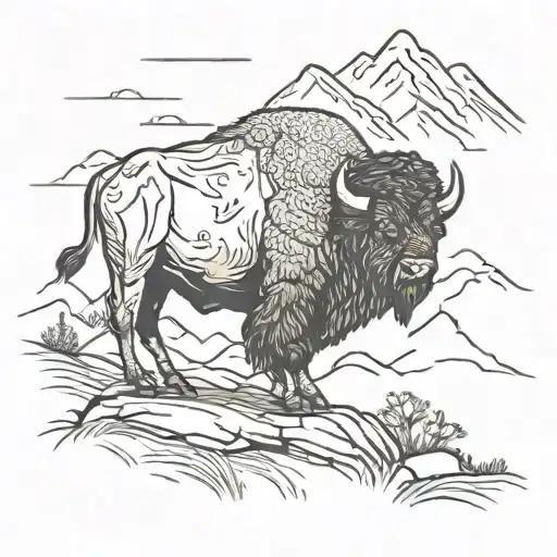 Buffalo And Mountain Background