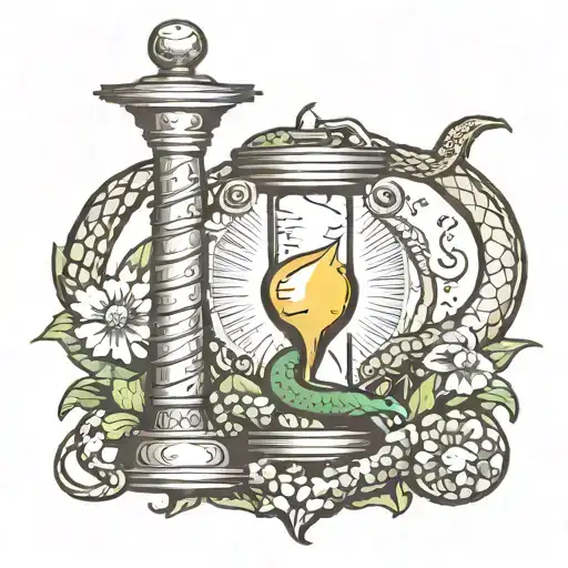 Sun And Hourglass With Snake Wrapped Around Sword