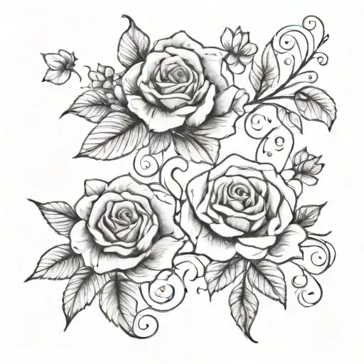 Matching Script Tattoo With Flowers Growing