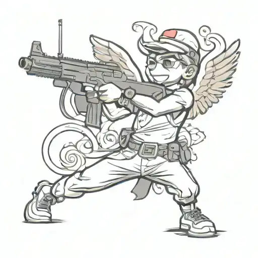 Gangster Cupid Holding Gun Shooting With An Ar 15 Rifle