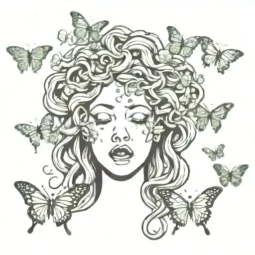 Medusa Head Crying With Butterflies Fluttering