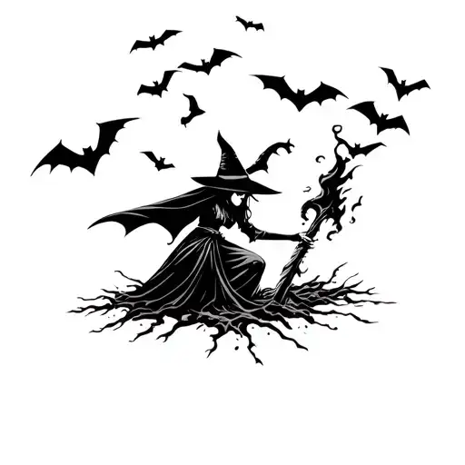 Witch Being Burned At Stake Bats Flying
