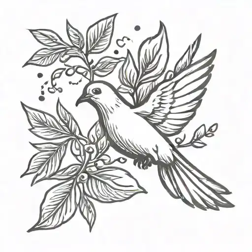 Dove Flying With Olive Branch In Its Beak