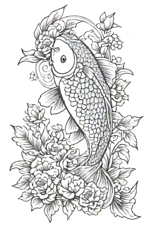 Carpa Koi Fish With Flowers
