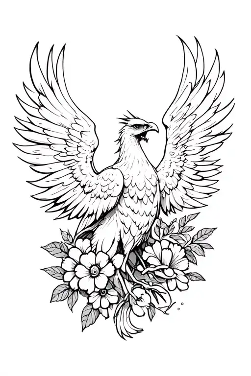 Zombie Phoenix With Flowers Surrounding