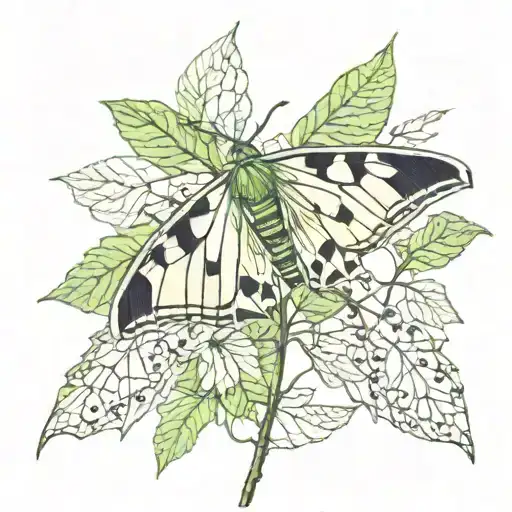 Lunar Moth Around Ivy Leaves Intertwined