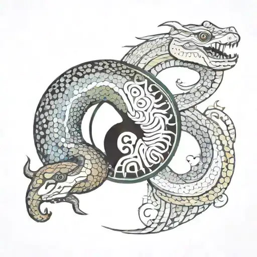 Combination Of Ying Yang And Snake