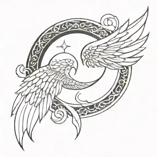 A Crescent Moon With Delicate Angel Wings Extending Outward