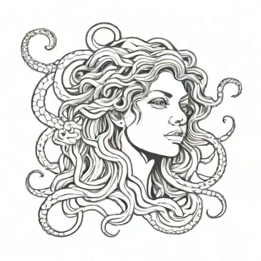 Simple Fine Line Medusa Head Looking