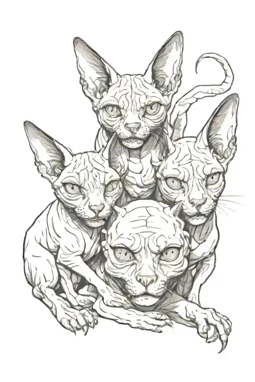 Sphinx Cat Three Heads One Skull And Demon