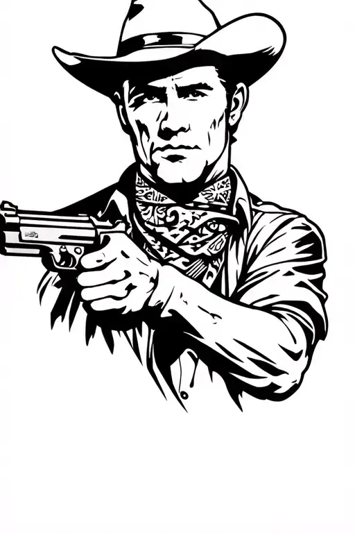 Cowboy Wearing A Bandanna And Guns