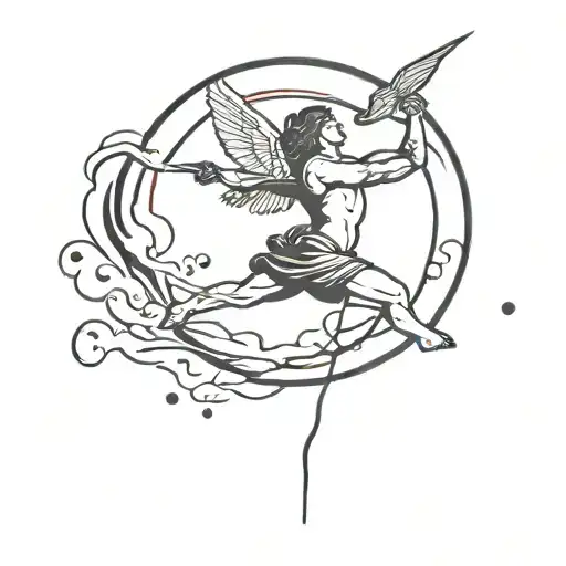 Cupid Falling From Sky With Blood Moon In Red And Black
