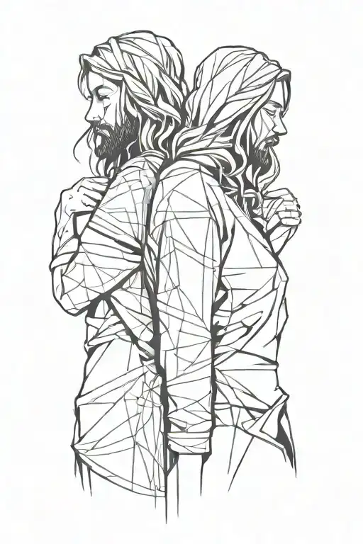 Jesus Standing Behind A Girl Standing Back To Back